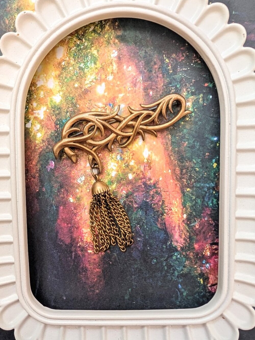 Vintage signed De Nicola Twisted Branch with Chain Tassel Brooch